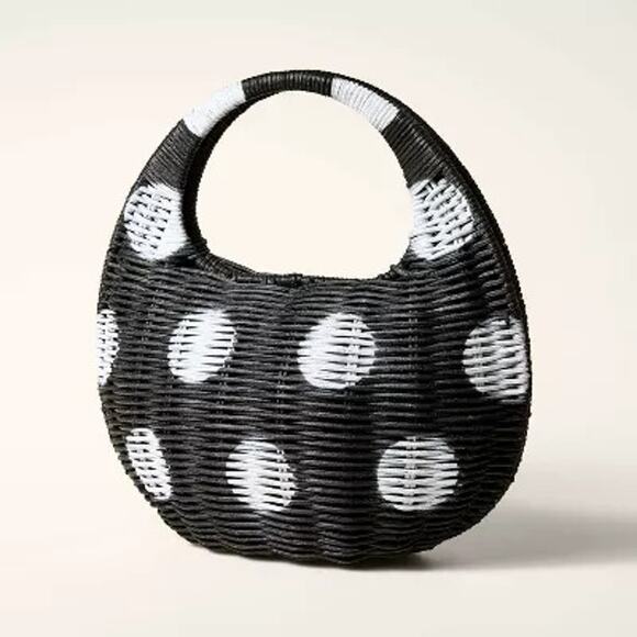 NWT Kate Spade x Target Polka‎ Dot Wicker Crescent Saddle Bag Black/White - Picture 2 of 5